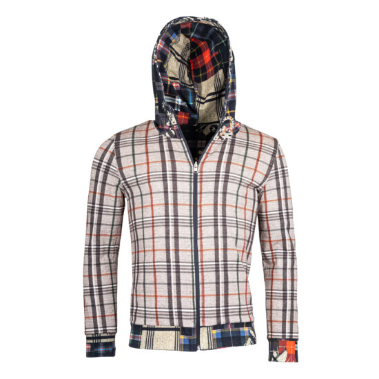 Herren-Wende-Hoodie-Adlerpatch-Housecheck-innen