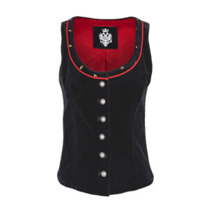 Damen-Gilet-Tessa-Samt-schwarz-Loden-rot-vorne