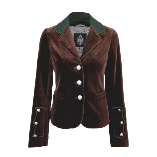 Damen-Jacke-Reisskoflerin-samt-braun-Loden-grün-vorne-1