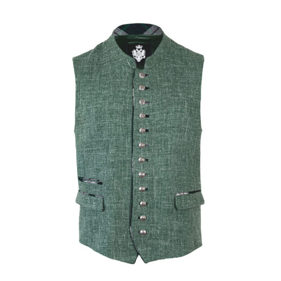 Herren-Gilet-Königstein-Hanf-grün-Mele-Wolle-Steirer-Karo-vorne-1