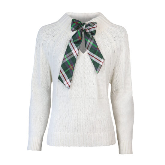 Damen-Pulli-Erika-Wolle-Winterweiß-Schleife-Steirerkaro-vorne-1