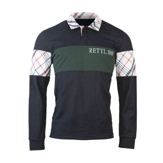 Herren-Polo-Sinner-BW-Piquet-schwarz-grün-Housecheck-vorne-1